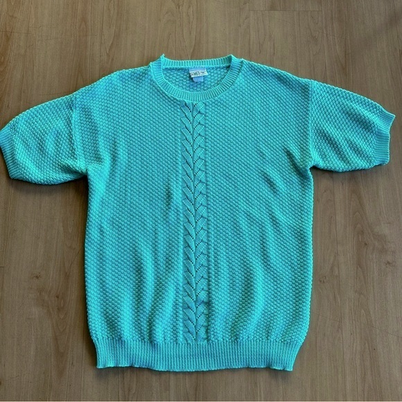 Haband Sweaters Vintage 8s Short Sleeve Mint Blue Green 00 Cotton